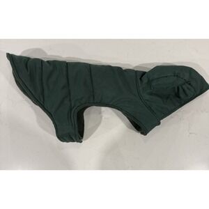 Dog Jacket Med/Large Green with Ears Puffy Hooded Coat Snap Back Hood 13"x18"